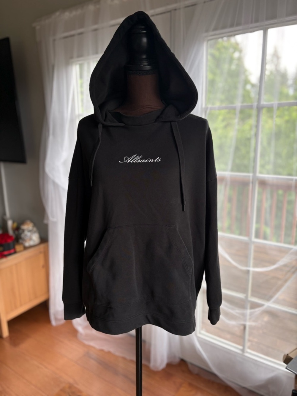 Allsaints Black Graphic Oversized Hoodie